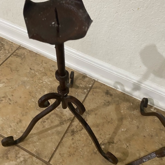 Vintage Wrought Iron Rustic Set Of (2) 16”& 21” Gothic Regency Candle Holders - Picture 13 of 16